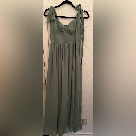 Lulus Radiant Charisma Sage Brush Chiffon Ruched Tie-Strap Maxi Dress - Picture 5 of 8